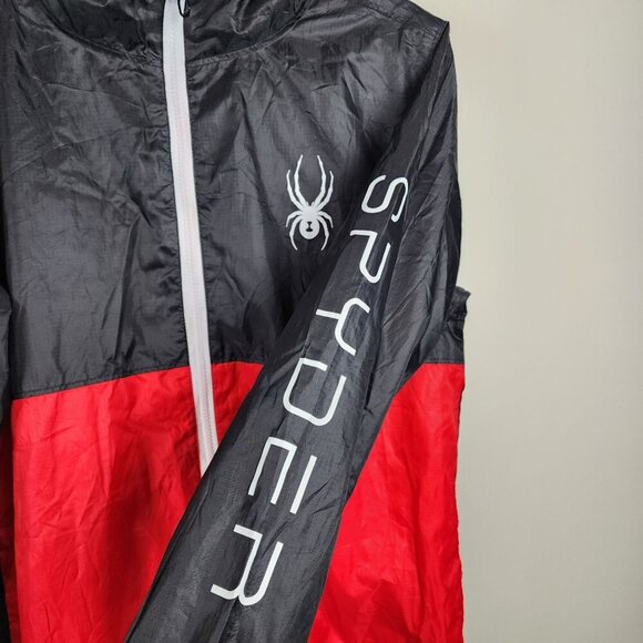 SPYDER Windbreaker Jacket Men M Red Black ColorBlock Outdoors Full zip Hooded - Picture 3 of 13